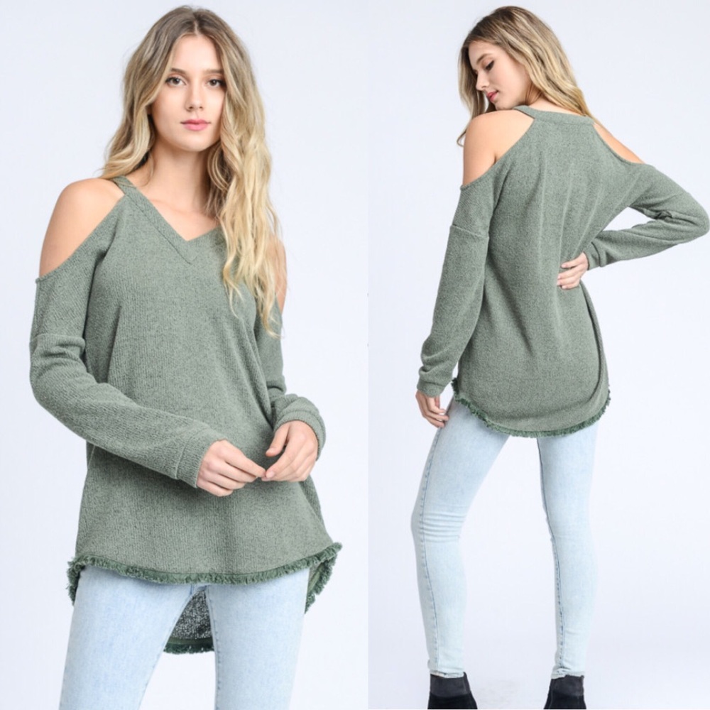 Cold Shoulder Sweater in Sage